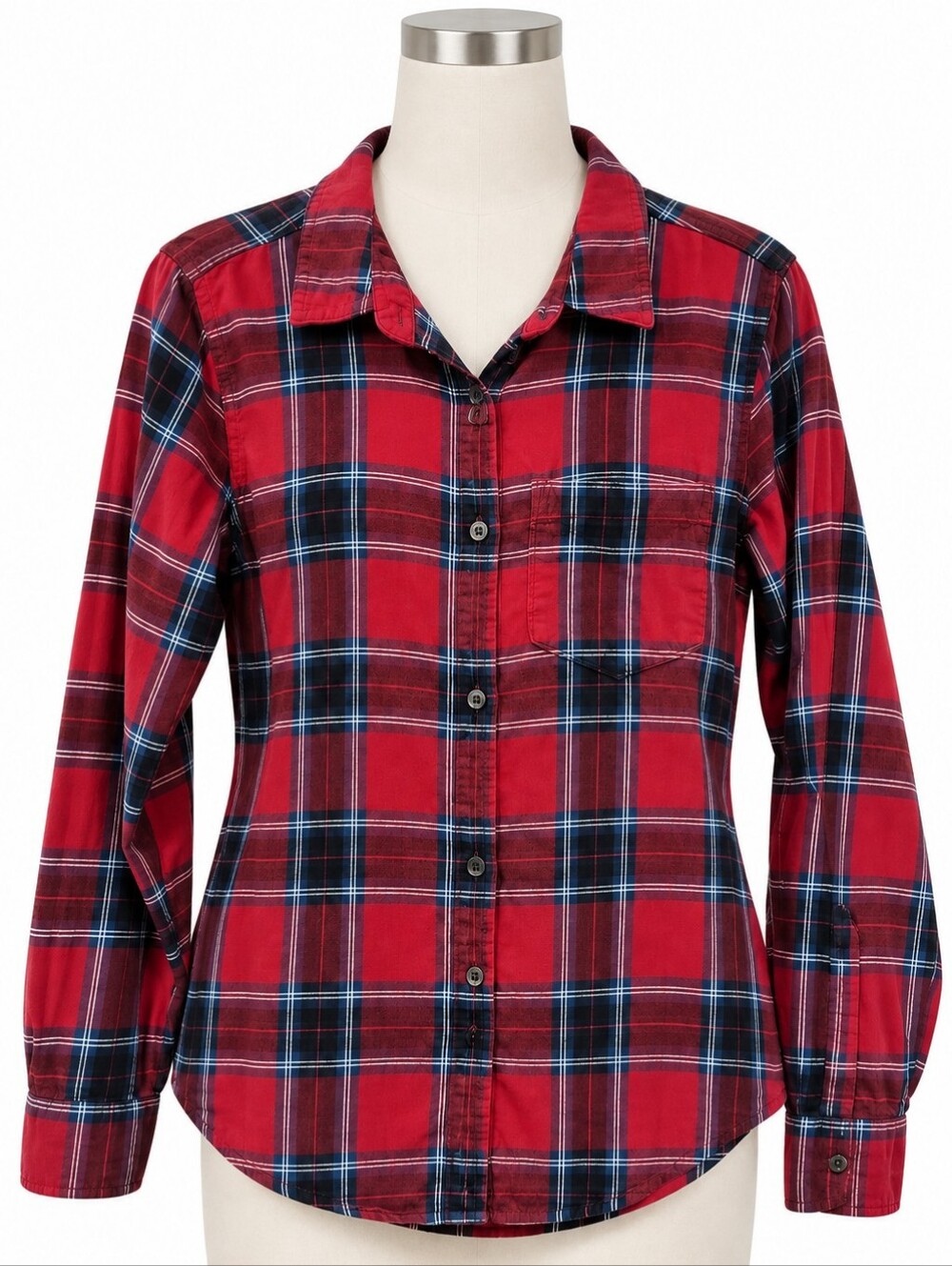 Old Navy The Classic Shirt Women’s M Red Navy Plaid Button Down